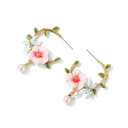 Pink Flower And Dragonfly Pearl C Shape Enamel Hoop Earrings