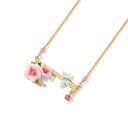 Pink Flower And Dragonfly Crystal Enamel Pendant Necklace