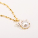 White Cat Kitten Kitty On Pearl Enamel Pendant Necklace Jewelry Gift