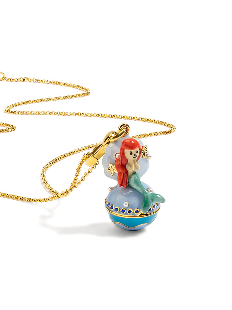 Mermaid Shell Box With Pearl Enamel Pendant Necklace With Two Chains Jewelry Gift