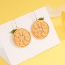 Orange Lemon Slice With Zircon And Leaf Enamel Hook Earrings