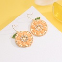 Orange Lemon Slice With Zircon And Leaf Enamel Hook Earrings