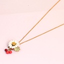 Enamel Glaze Daisy Zircon Cherry Gold Plated Necklace