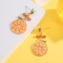 Orange Lemon Slice With Zircon Leaf Enamel Dangle Earrings