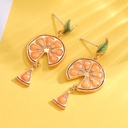 Orange Lemon Slice With Zircon Leaf Enamel Dangle Earrings