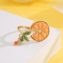 Orange Lemon Slice With Zircon And Leaf Enamel Adjustable Ring