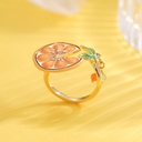 Orange Lemon Slice With Zircon And Leaf Enamel Adjustable Ring