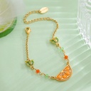 Orange Lemon Slice With Zircon And Leaf Enamel Charm Bracelet