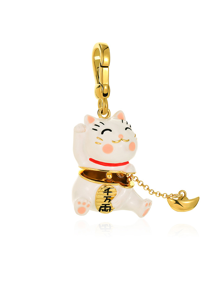 White Pink Cute Kitty Cat Kitten Enamel Key Pendant Necklace Jewelry Gift