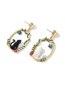 Pink Green Flower Asymmetrical Enamel Hook Earrings Jewelry Gift