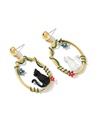 Pink Green Flower Asymmetrical Enamel Hook Earrings Jewelry Gift