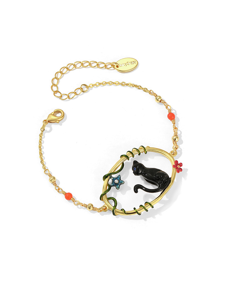 Black Cat Kitty Kitten Enamel Thin Bracelet Jewelry Gift