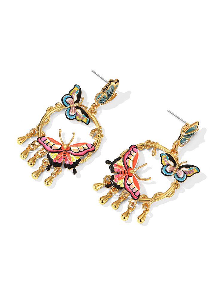 Colorful Butterfly Enamel Hoop Dangle Earrings Jewelry Gift