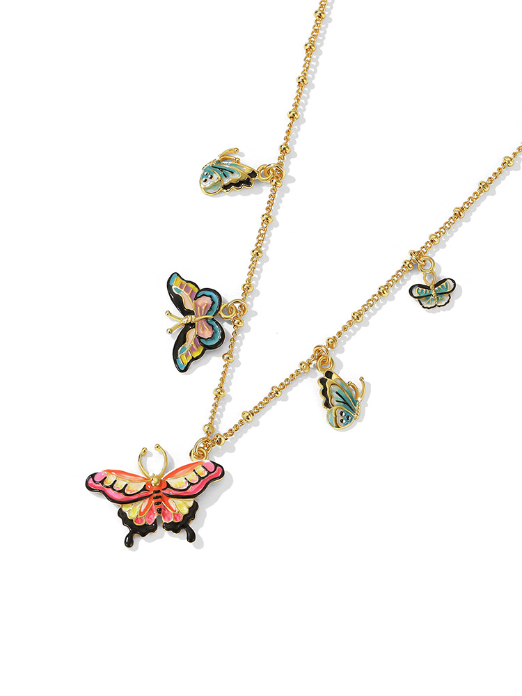 Colorful Butterfly Enamel Pendant Necklace Jewelry Gift