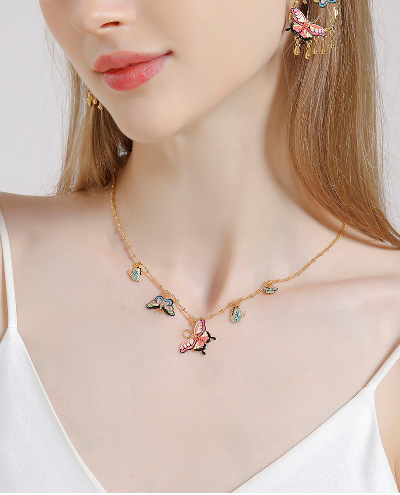 Colorful Butterfly Enamel Pendant Necklace Jewelry Gift