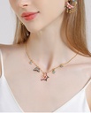 Pink White Black Bow And Pearl Enamel Pendant Necklace Jewelry Gift