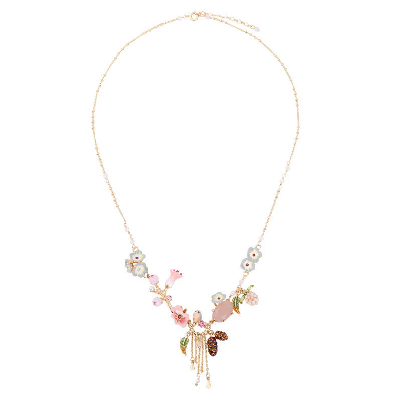 Enamel Glaze Flower Gold Plated Tassel Necklace