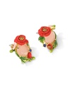 Pink Red Flower And Stone Crystal Enamel Stud Earrings