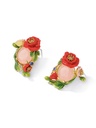 Pink Red Flower And Stone Crystal Enamel Stud Earrings