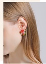 Pink Red Flower And Stone Crystal Enamel Stud Earrings