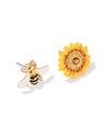 Yellow Sunflower And Bee Enamel Asymmetrical Stud Earrings Jewelry Gift