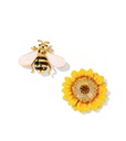 Yellow Sunflower And Bee Enamel Asymmetrical Stud Earrings Jewelry Gift