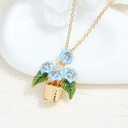 Blue Flower And Crystal Enamel Pendant Necklace Jewelry Gift