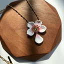 White Pink Cherry Blossom Flower Petal Enamel Pendant Necklace