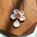 White Pink Cherry Blossom Flower Petal Enamel Pendant Necklace