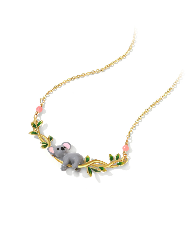 Koala On A Branch Enamel Pendant Necklace Jewelry Gift