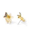 Flower With Butterfly And Pearl Enamel Stud Earrings Jewelry Gift