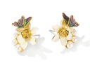 Flower With Butterfly And Pearl Enamel Stud Earrings Jewelry Gift