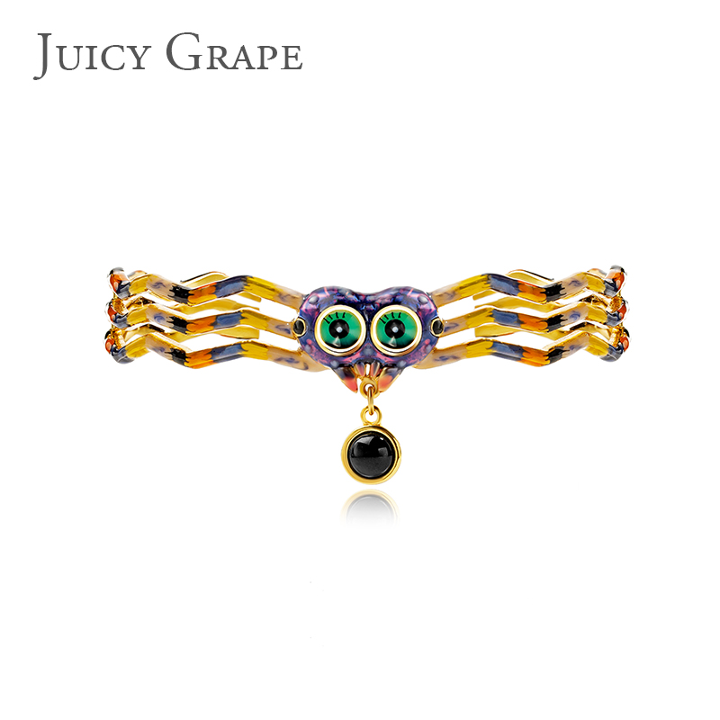 Enamel Glazed Big Eyes Spider Bracelet 18K Gold Plated