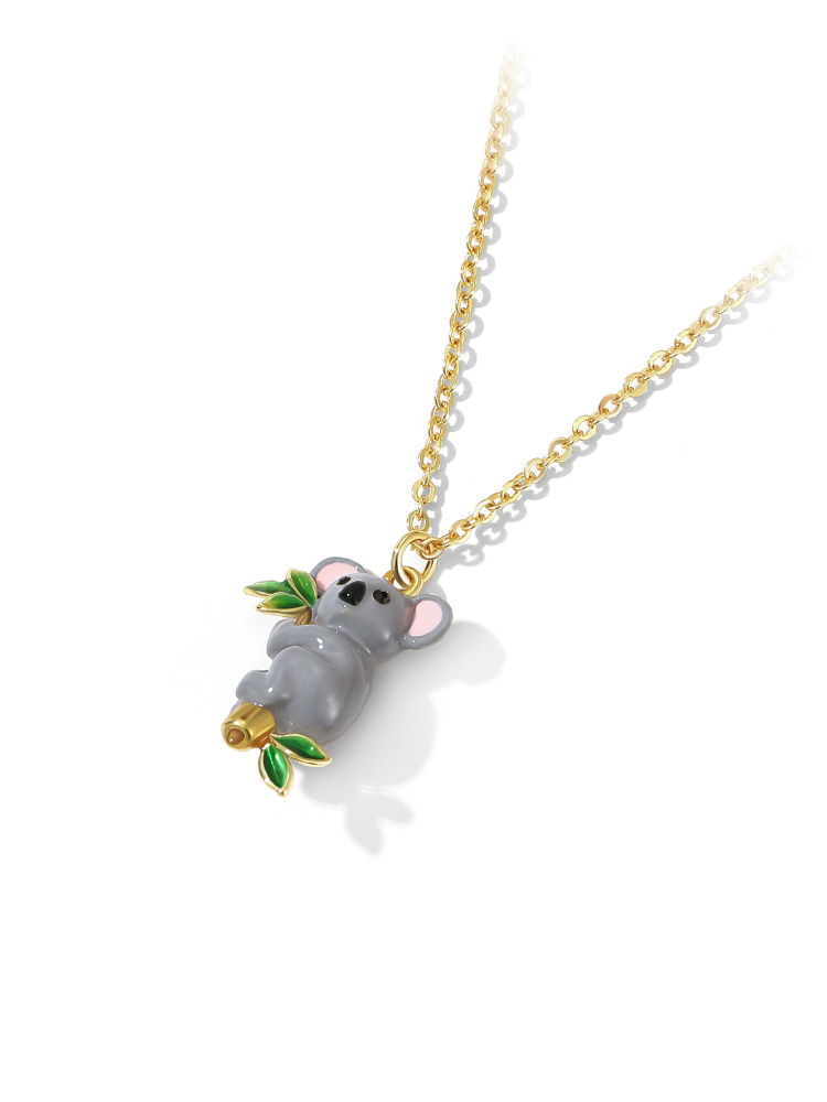 Koala With A Branch Enamel Pendant Necklace Jewelry Gift