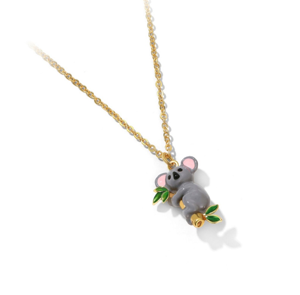 Koala With A Branch Enamel Pendant Necklace Jewelry Gift