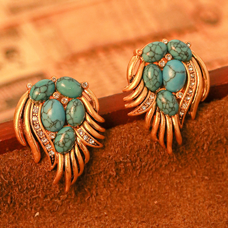 Wing Shape With Zircon Stone Retro Vintage Stud Earrings