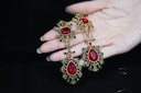 Art Deco Garnet Red Earrings Vintage Dangle Earrings Crystal 24K Gold Plated Copper