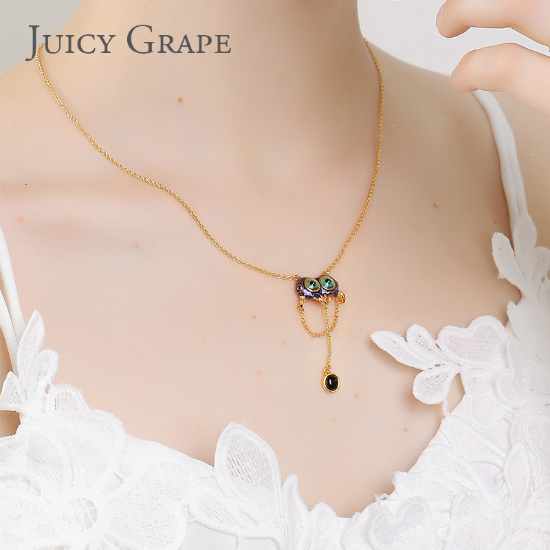 Enamel Glazed Big Eyes Spider Clavicle Chain Necklace 18K Gold Plated