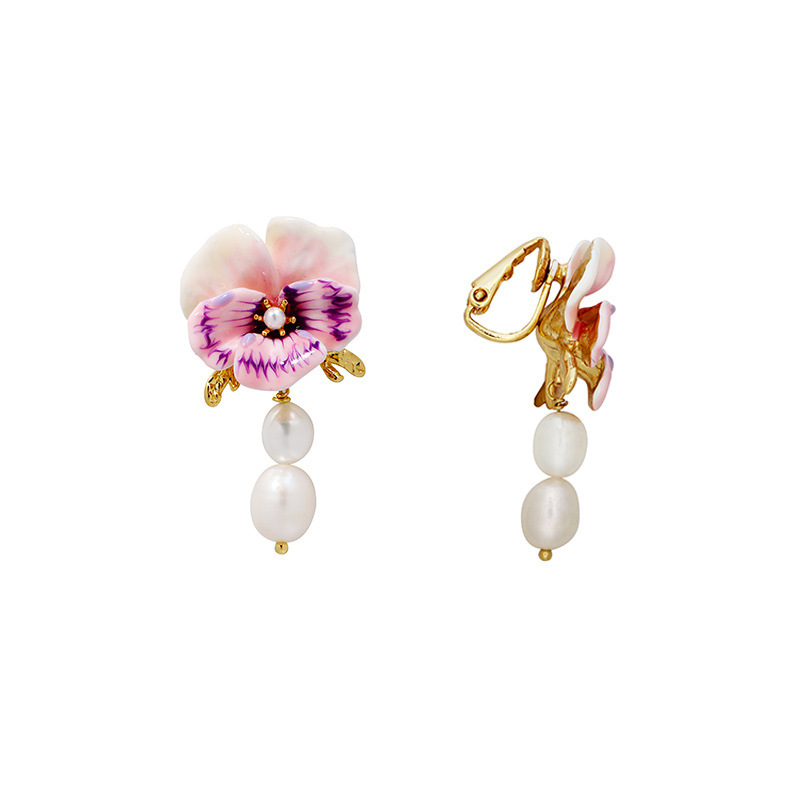 Strawberry White Flower Enamel Stud Earrings Jewelry Gift