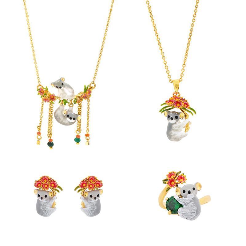 Strawberry White Flower Enamel Dangle Earrings Jewelry Gift