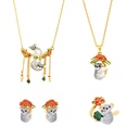Strawberry White Flower Enamel Dangle Earrings Jewelry Gift