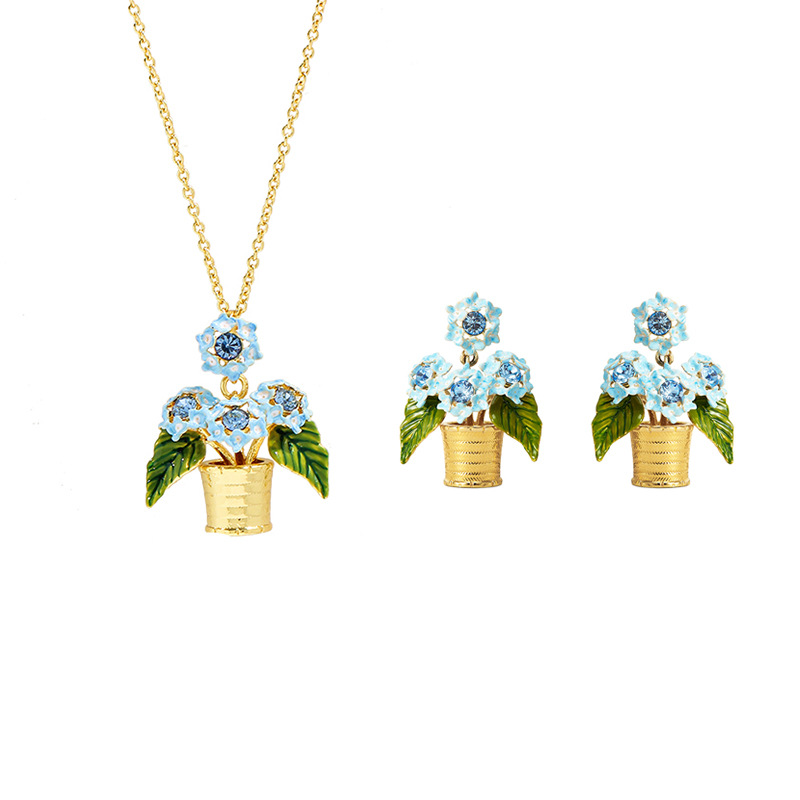 Blue Flower And Crystal Enamel Stud Earring Jewelry Gift