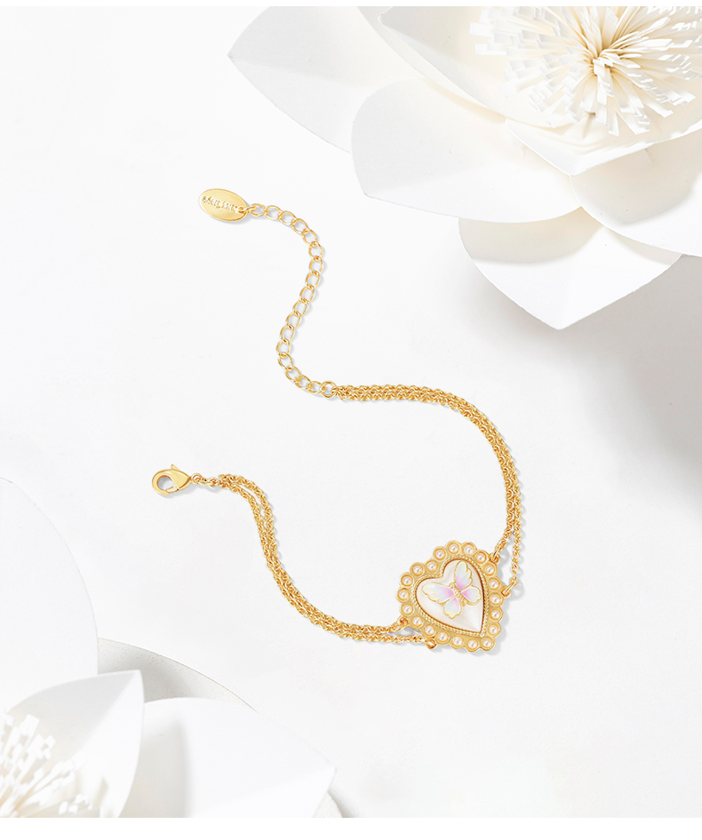 Butterfly Heart Pearl Enamel Thin Bracelet Jewelry Gift