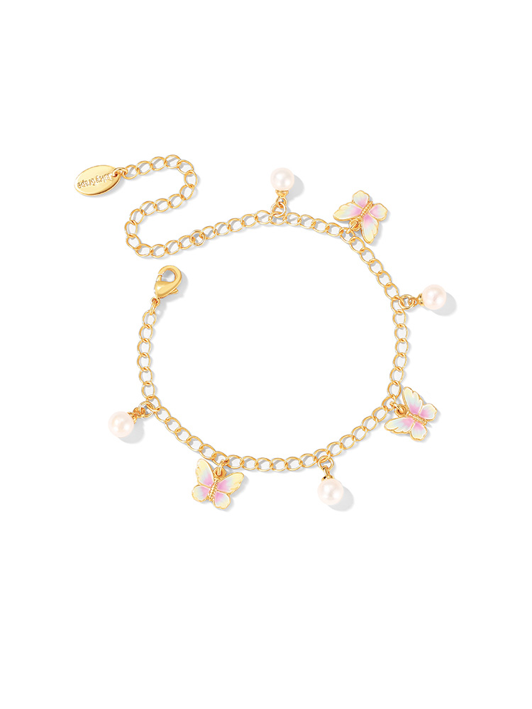 Butterfly Heart Pearl Enamel Charm Bracelet Jewelry Gift