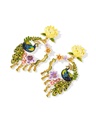 Flower and Peacock Enamel Dangle Earrings Jewelry Gift