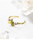 Yellow Red Orange Pansy Flower Pearl Enamel Necklace