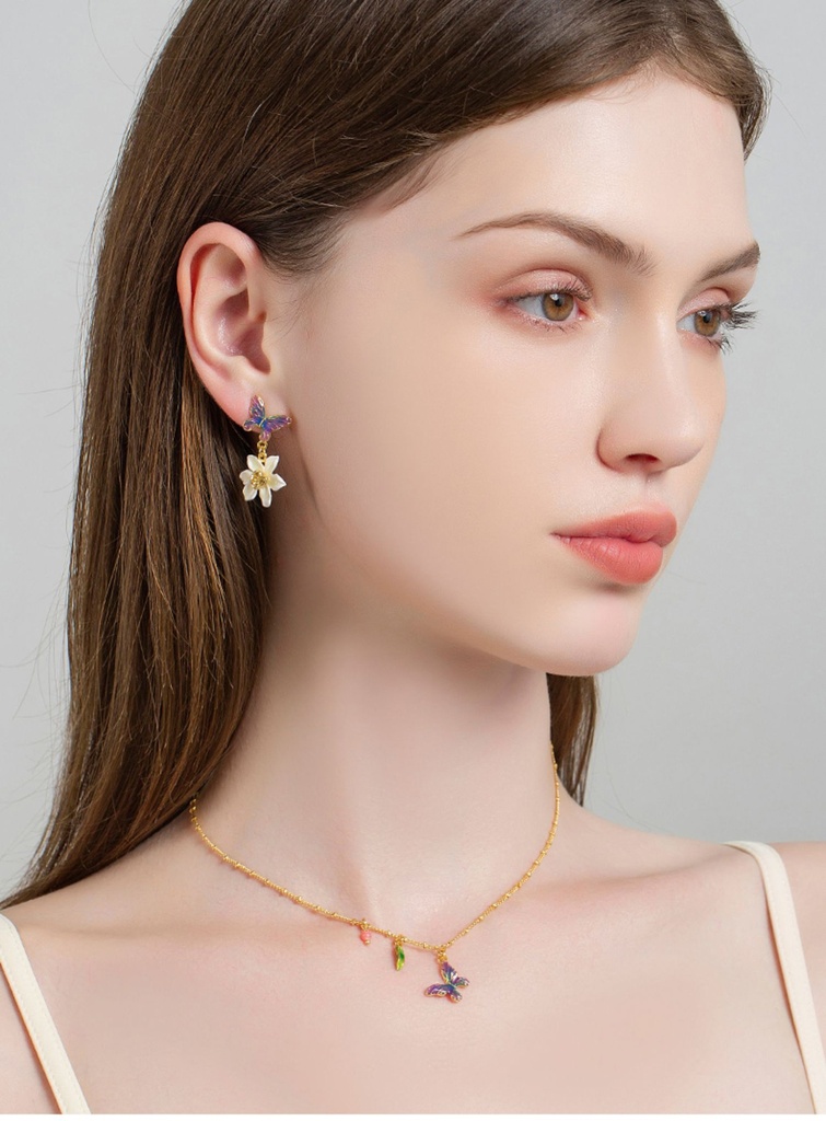 Yellow Red Orange Pansy Flower Pearl Enamel Charm Thin Bracelet