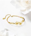 Yellow Red Orange Pansy Flower Pearl Enamel Charm Thin Bracelet