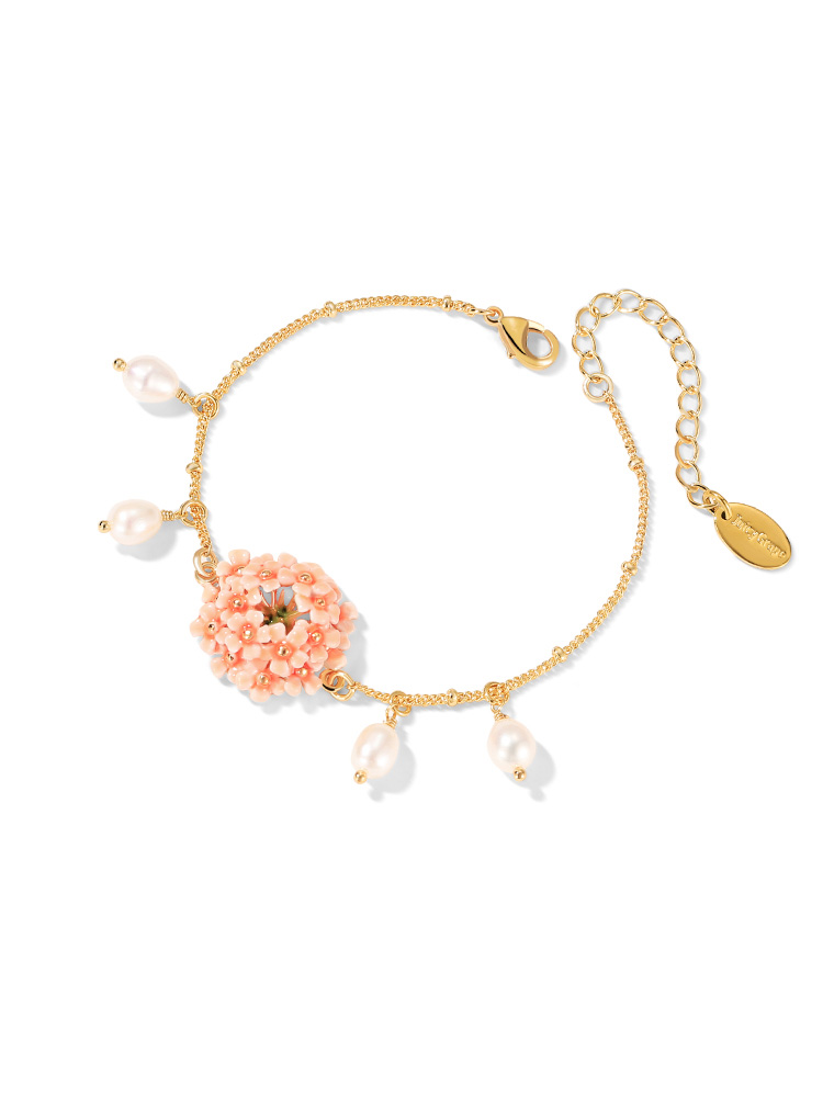 Cherry Blossom Flower And Pearl Enamel Thin Bracelet Jewelry Gift