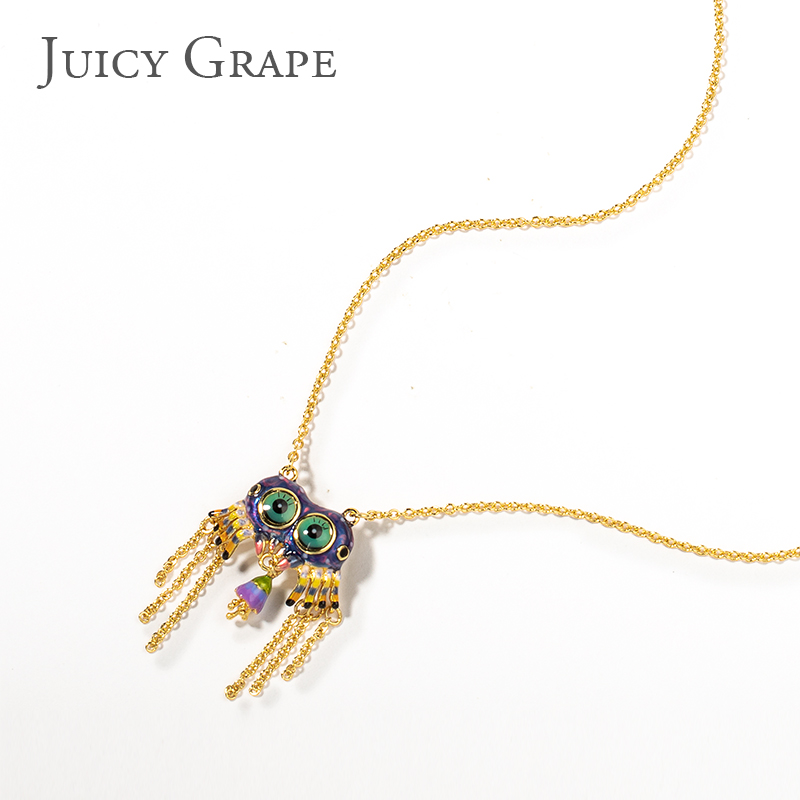 Enamel Glaze Blue Tit Birdcage Daisy Pendant Necklace